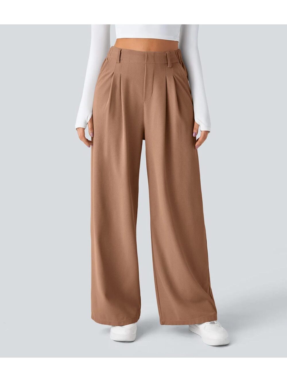 HALARA High Waisted Pocket Wide Leg Waffle Work Pants- XL Petite